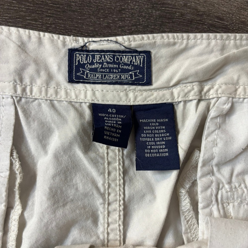 Polo Jeans Co Ralph Lauren Mens Cargo Shorts Off White RL Flag Size 40 - Picture 2 of 9